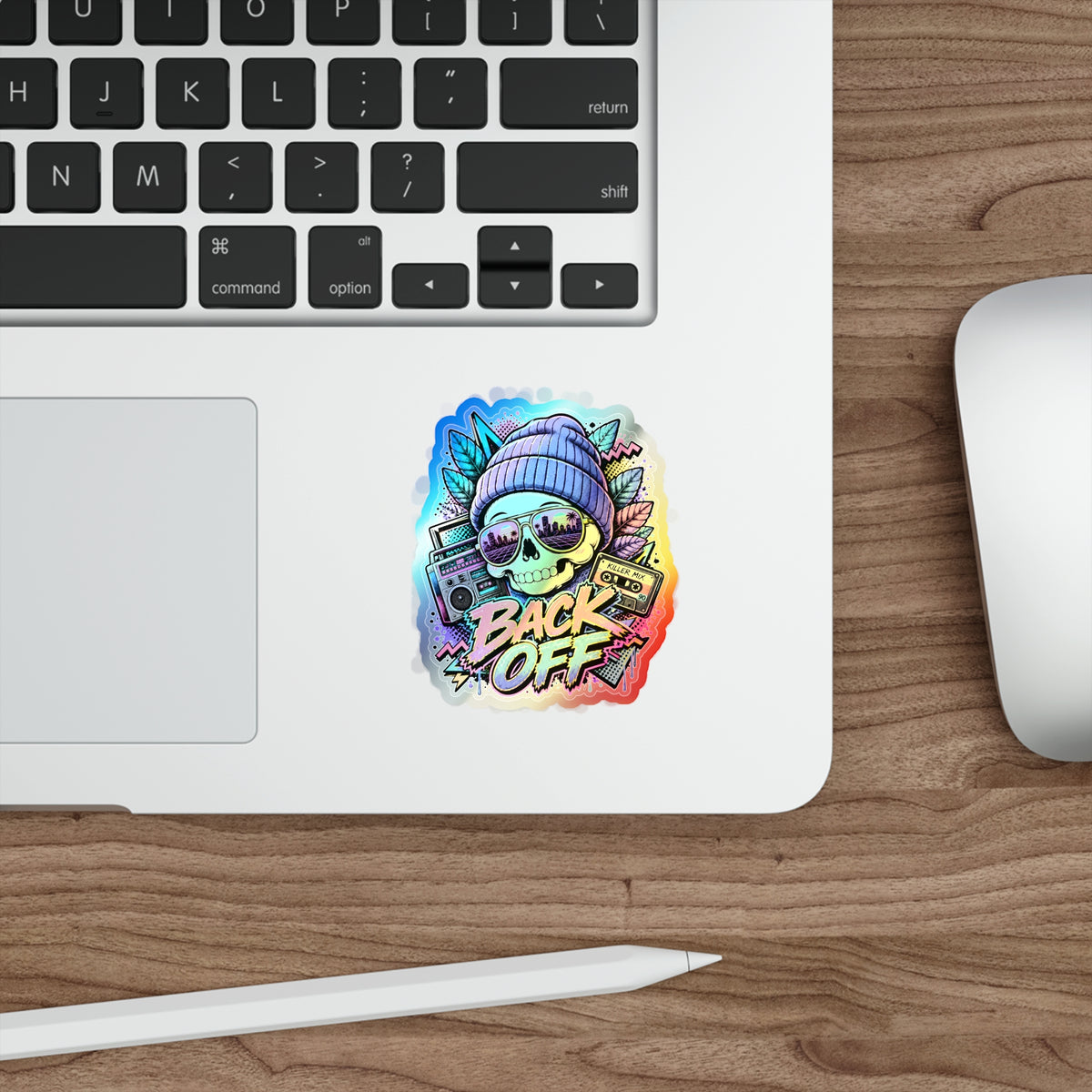 Back Off Skull | Holographic Die-Cut Sticker