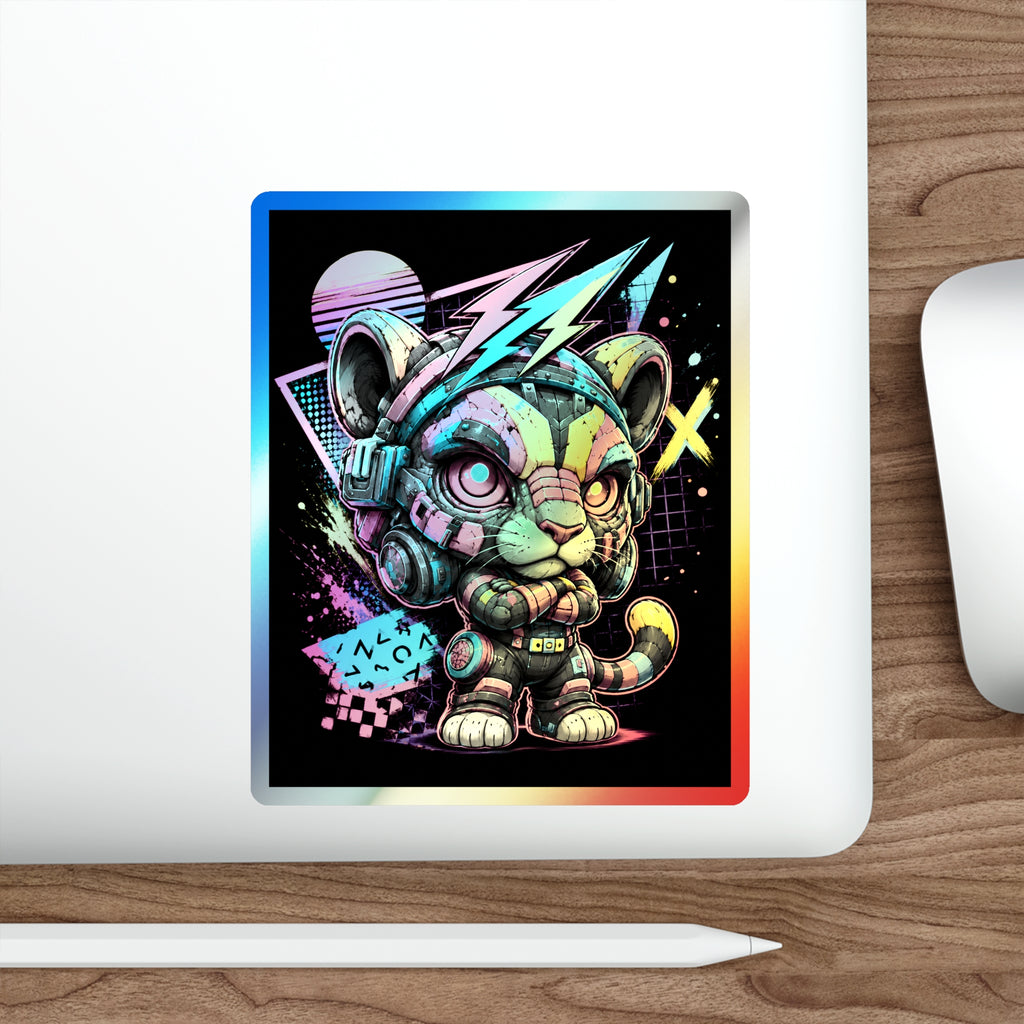 Neon Riot Cat | Holographic Die-Cut Sticker