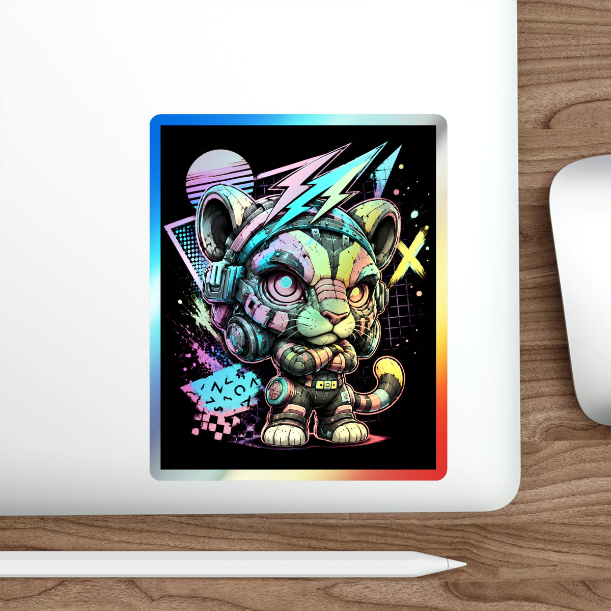 Neon Riot Cat | Holographic Die-Cut Sticker