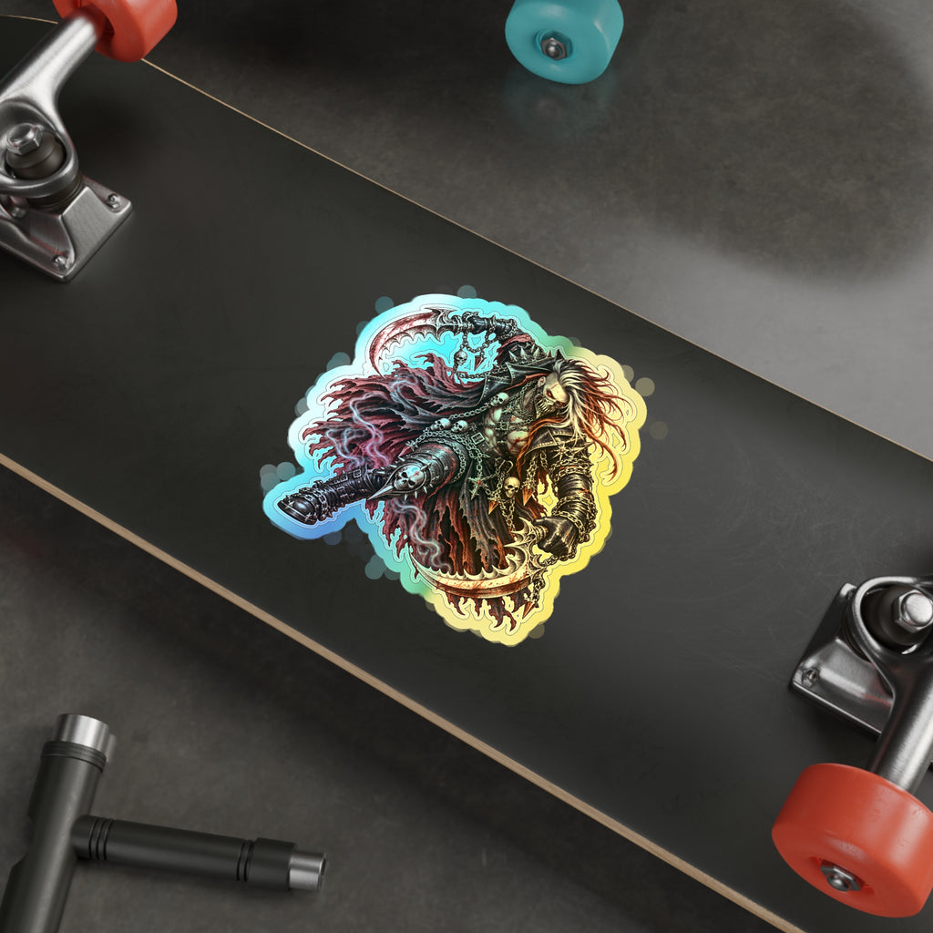 Holographic Reaper Die-Cut Sticker — Gothic Metal Skull Design