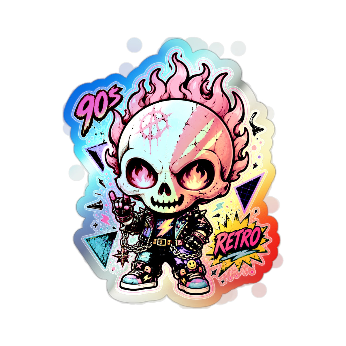 Retro Riot Skull | Holographic Die-Cut Sticker