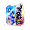 Never Give Up Skeleton Bear | Holographic Die-Cut Sticker
