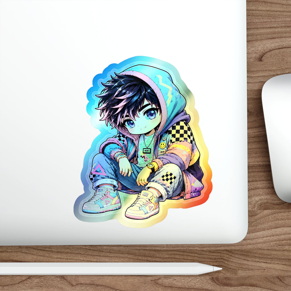 Neon Rebel Boy | Holographic Die-Cut Sticker