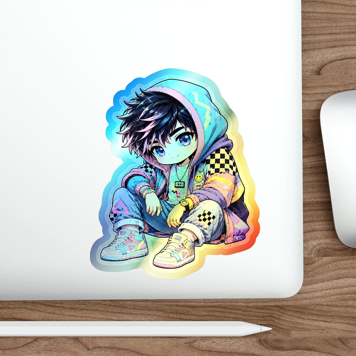 Neon Rebel Boy | Holographic Die-Cut Sticker