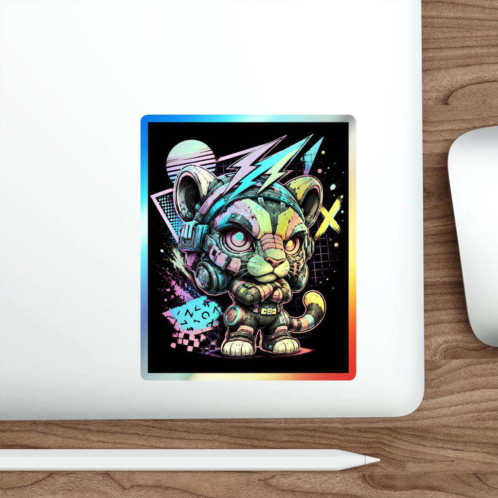 Neon Riot Cat | Holographic Die-Cut Sticker