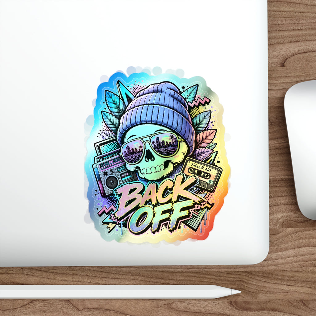 Back Off Skull | Holographic Die-Cut Sticker