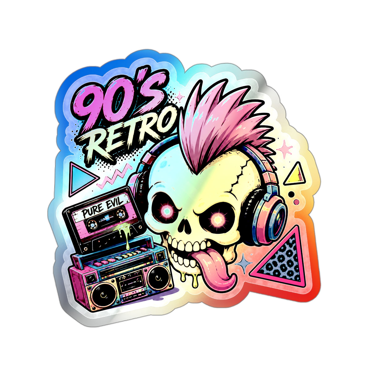 Retro Punk Skull | Holographic Die-Cut Sticker