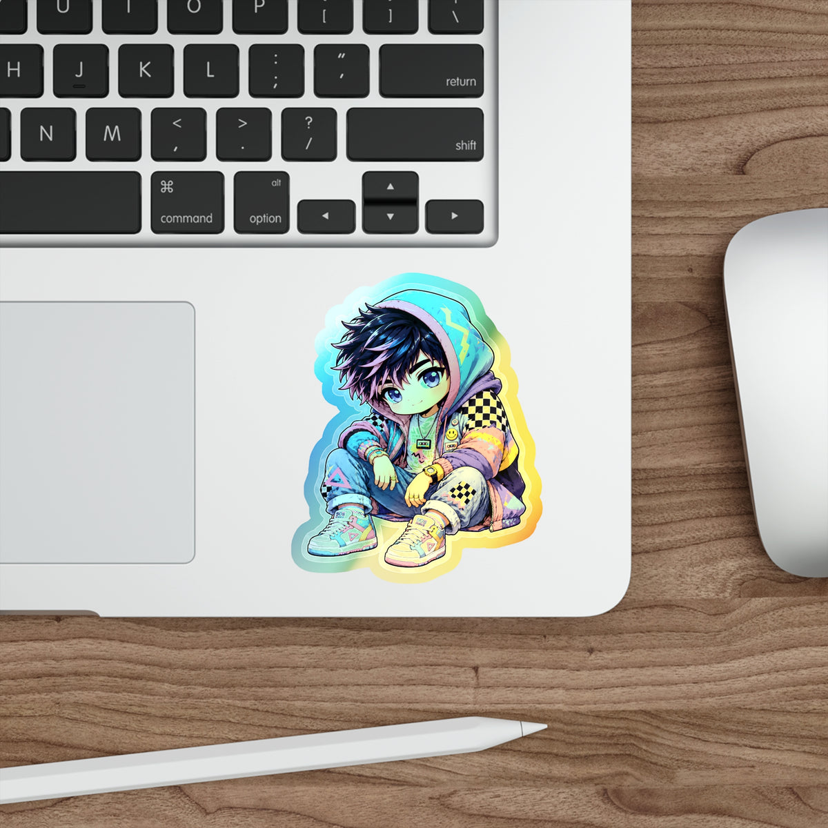 Neon Rebel Boy | Holographic Die-Cut Sticker