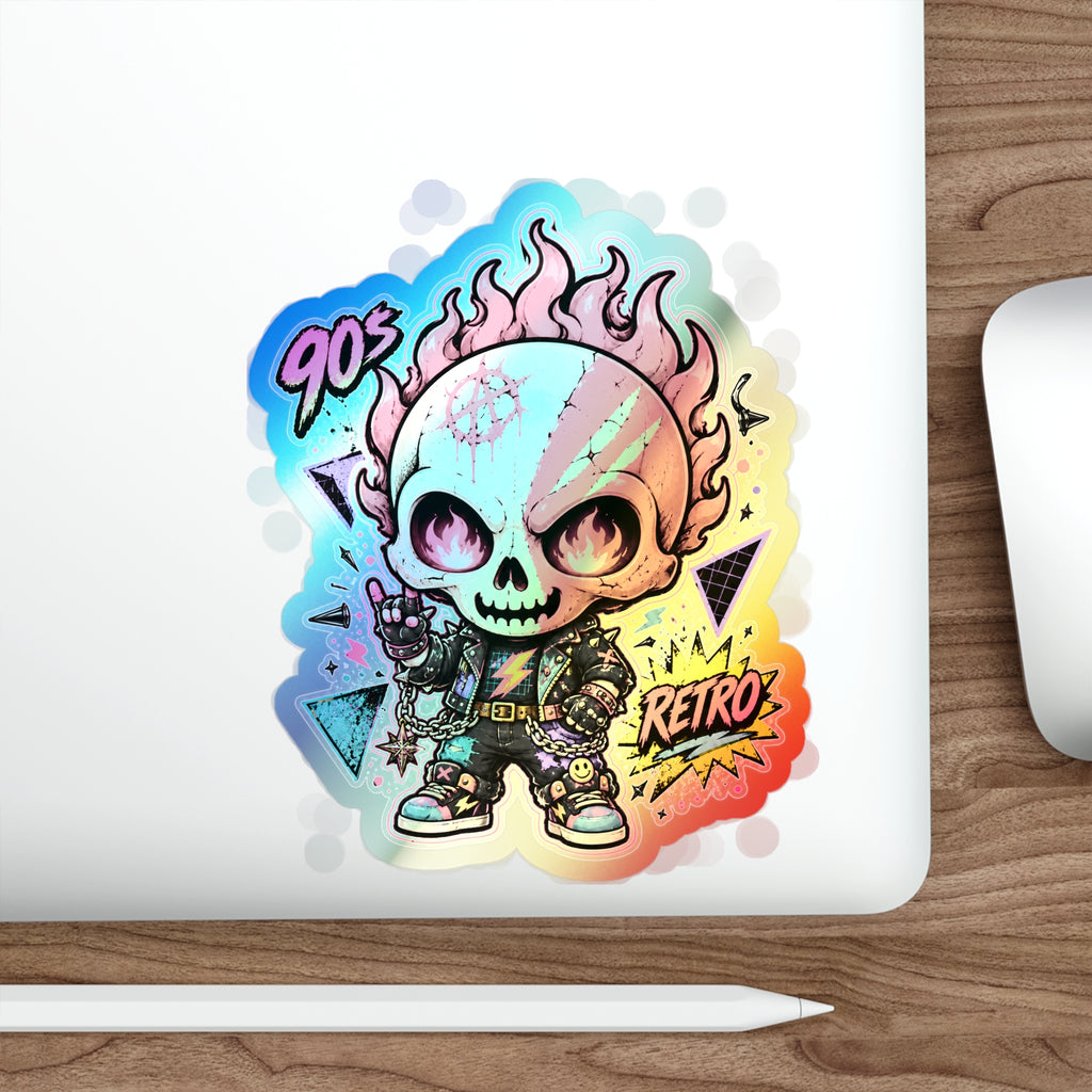 Retro Riot Skull | Holographic Die-Cut Sticker