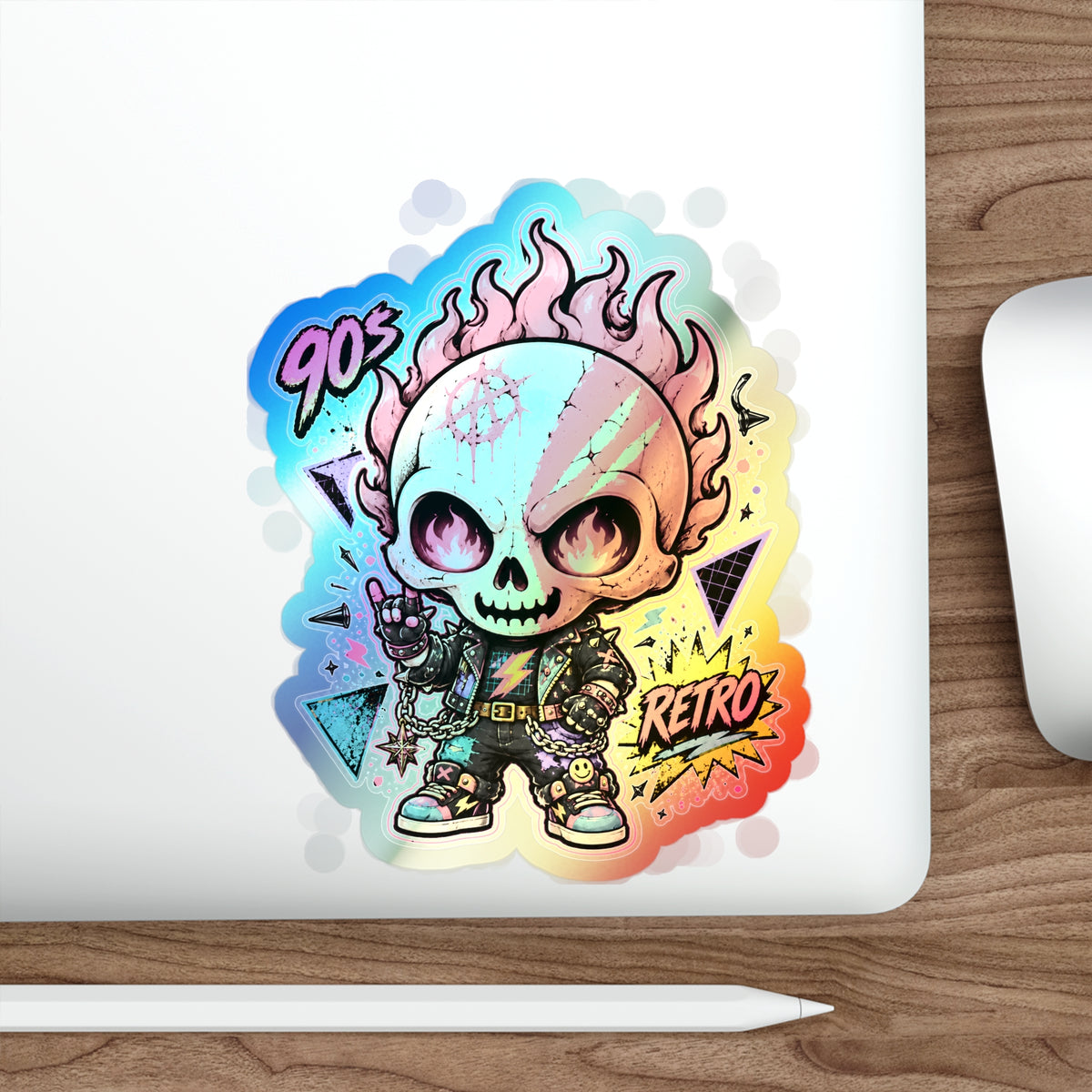 Retro Riot Skull | Holographic Die-Cut Sticker