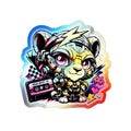 Retro Gamer Bear | Holographic Die-Cut Sticker