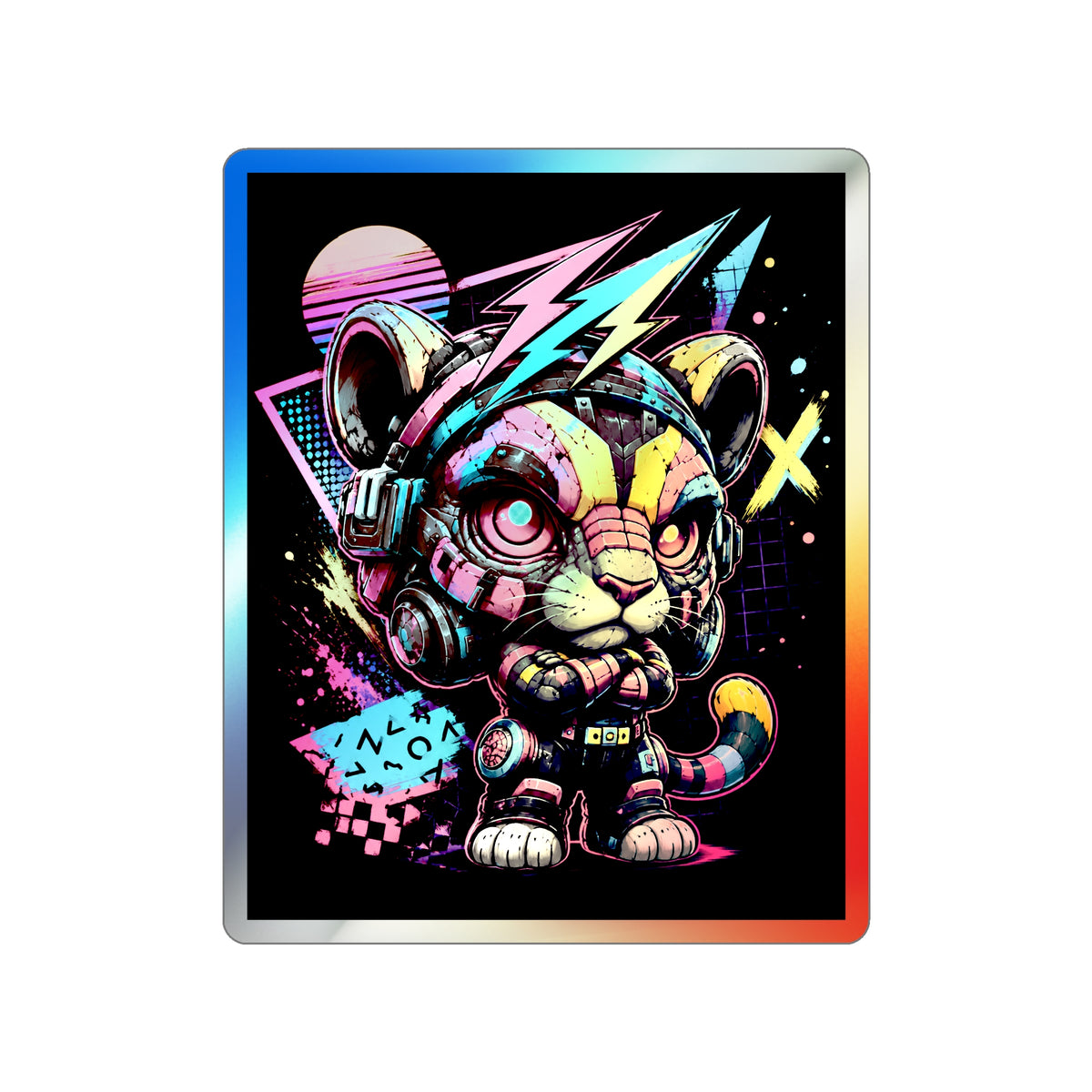 Neon Riot Cat | Holographic Die-Cut Sticker